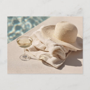 Relaxation time by the pool with a drink, postcard