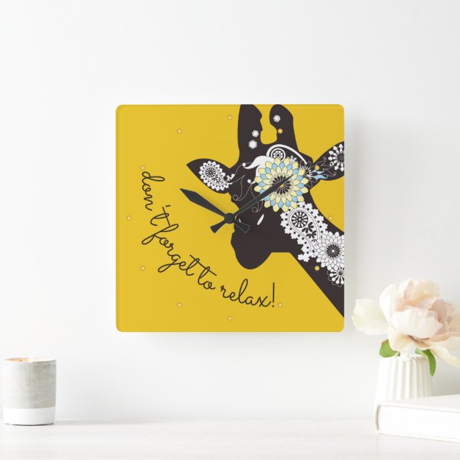 Relaxation Yellow Funky Funny Giraffe Square Wall Clock (Home)