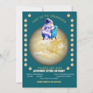Relaxed Astronaut Sitting on Planet Invitation