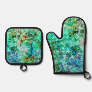 Relaxed blue pot holder and oven mitt,Eco friendly Oven Mitt & Pot Holder Set