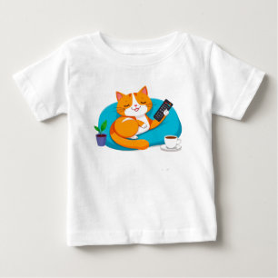 Relaxed Cartoon Cat With Remote Baby T-Shirt
