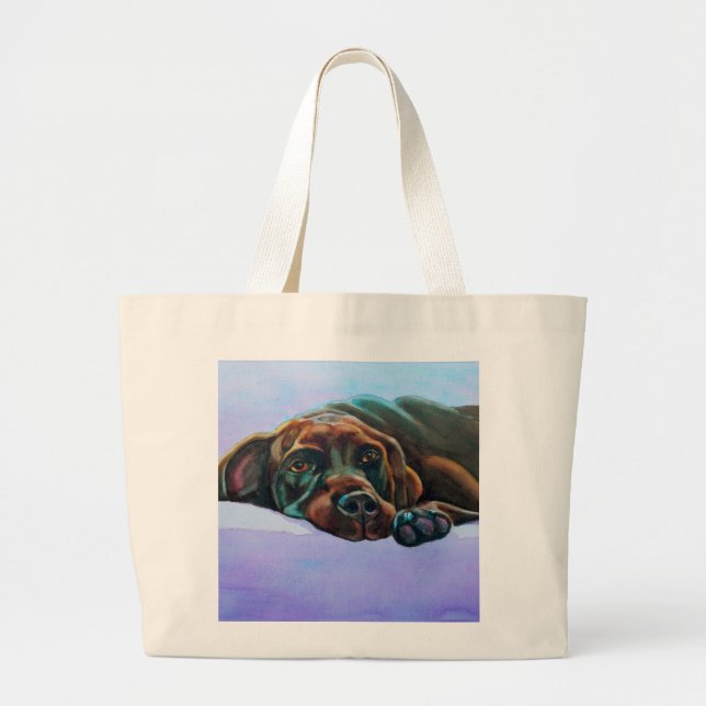 Relaxed Chocolate Labrador Dog Jumbo Totebag Large Tote Bag (Front)
