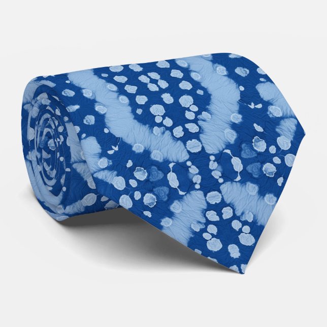 Relaxed Coastal and Moody Blue Shibori Indigo Tie (Rolled)