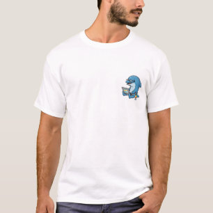 Relaxed Dolphin Character with Glasses, Laptop T-Shirt