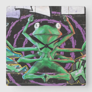 Relaxed Frog With Eight Arms Square Wall Clock