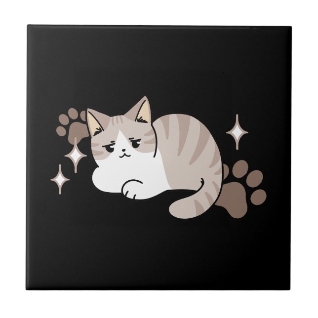 Relaxed & Lazy Vibes for Cat Lovers Design Ceramic Tile (Front)