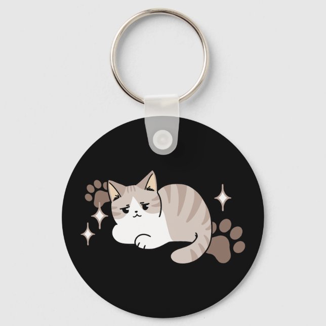 Relaxed & Lazy Vibes for Cat Lovers Design Key Ring (Front)
