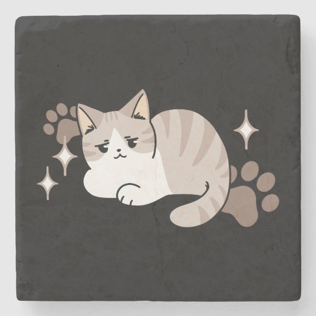 Relaxed & Lazy Vibes for Cat Lovers Design Stone Coaster (Front)