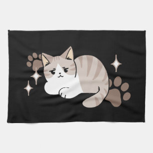 Relaxed & Lazy Vibes for Cat Lovers Design Tea Towel