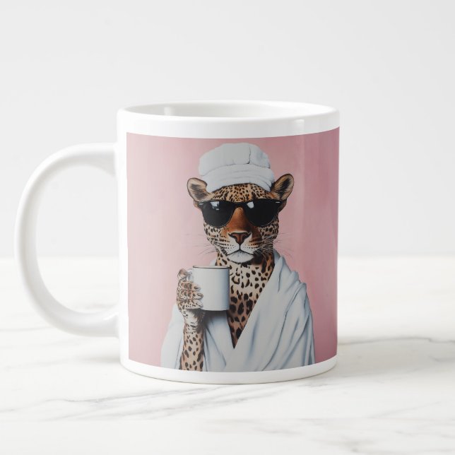 Relaxed Leopard Morning Vibes Large Coffee Mug (Left)