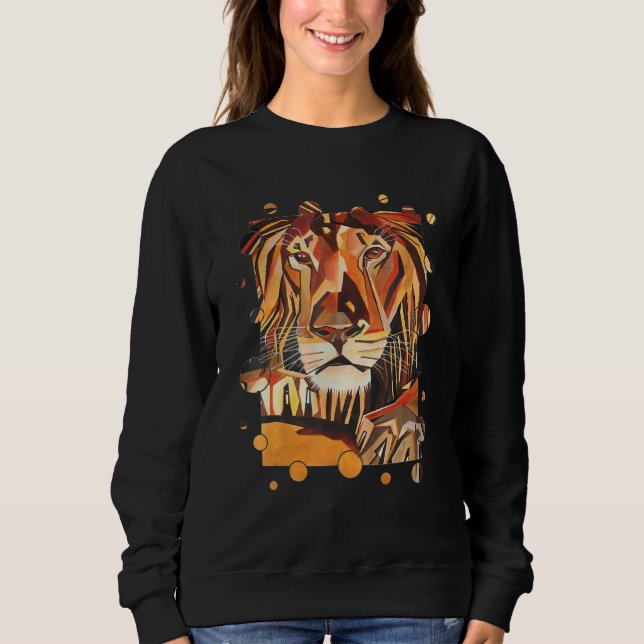 Relaxed Lion Portrait in Cubist Style Sweatshirt (Front)