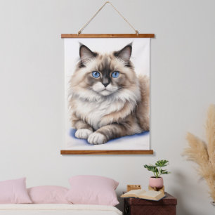 Relaxed Ragdoll Cat Illustration Cosy Pet  Hanging Tapestry
