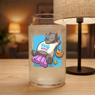 Relaxed Rhino Party Animal Funny Cartoon Can Glass