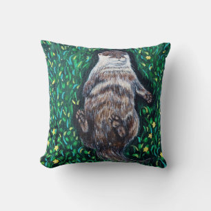 Relaxed River Otter Painting Cushion