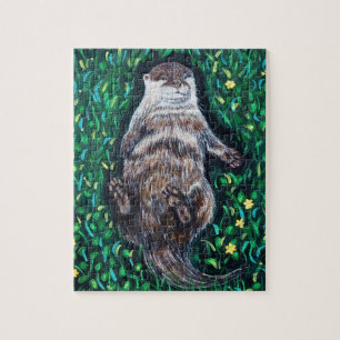 Relaxed River Otter Painting Jigsaw Puzzle