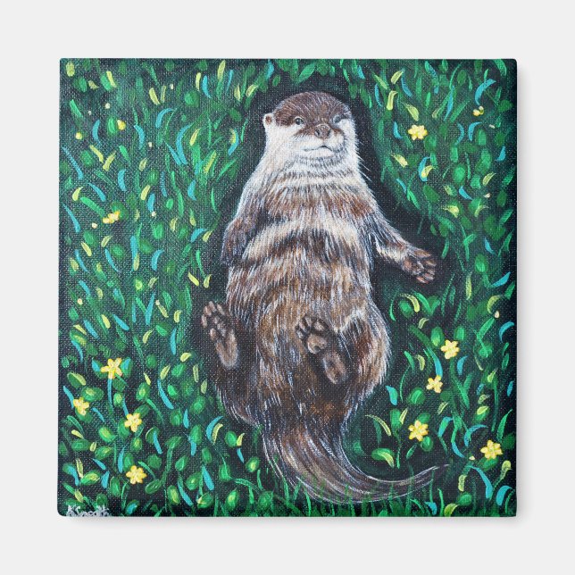 Relaxed River Otter Painting Magnet (Front)
