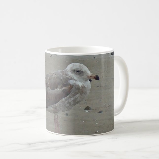 Relaxed Seagull on Sand Painted Ocean Bird Nature Coffee Mug (Front Right)