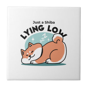 Relaxed Shiba Inu Art: Just a Shiba Lying Low Ceramic Tile