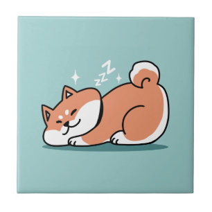 Relaxed Shiba Inu Art: Just a Shiba Lying Low Ceramic Tile
