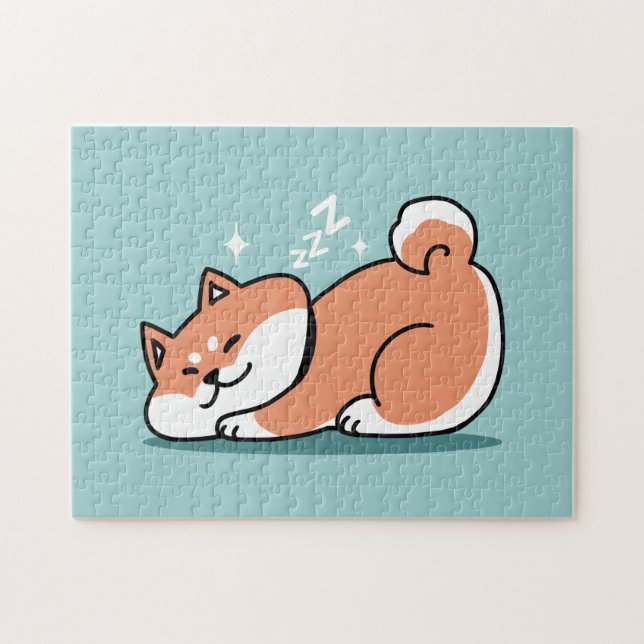 Relaxed Shiba Inu Art: Just a Shiba Lying Low Jigsaw Puzzle (Horizontal)