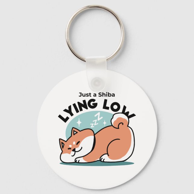 Relaxed Shiba Inu Art: Just a Shiba Lying Low Key Ring (Front)