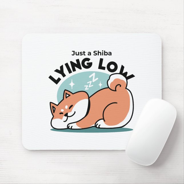 Relaxed Shiba Inu Art: Just a Shiba Lying Low Mouse Pad (With Mouse)