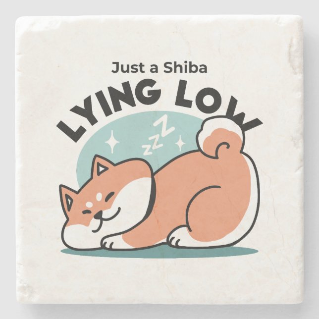 Relaxed Shiba Inu Art: Just a Shiba Lying Low Stone Coaster (Front)