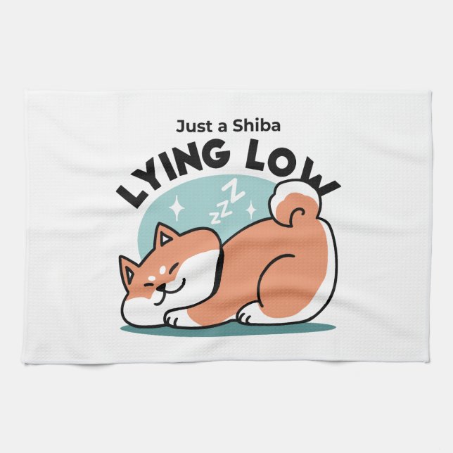 Relaxed Shiba Inu Art: Just a Shiba Lying Low Tea Towel (Horizontal)