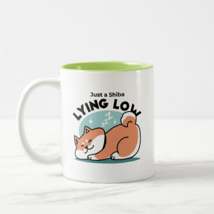 Relaxed Shiba Inu Art: Just a Shiba Lying Low Two-Tone Coffee Mug
