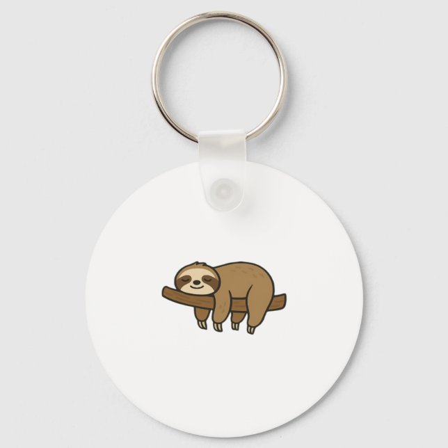 Relaxed Sloth on Branch Retro Logo Classic T-Shirt Key Ring (Front)