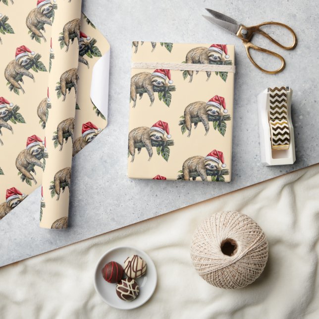 Relaxed Sloth with a Christmas hat 1 Wrapping Paper (Crafts)