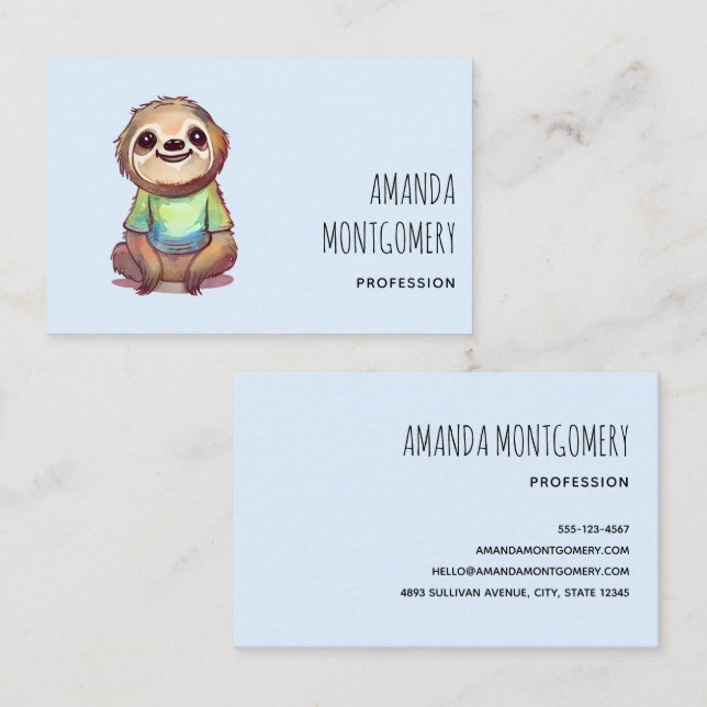 Relaxed Smiling Sloth sitting Cross-Legged Business Card (Front/Back)