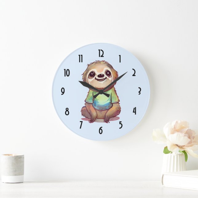 Relaxed Smiling Sloth sitting Cross-Legged Large Clock (Home)