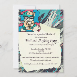 Relaxed Street Retro Cat   Funny Invitation