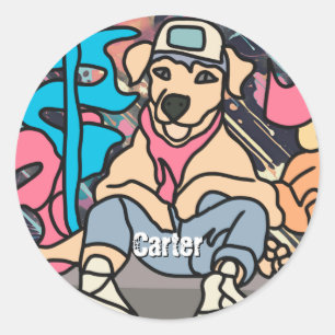 Relaxed Street Retro Dog Funny Classic Round Sticker
