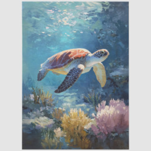 Relaxed Swimming Sea Turtle Decoupage Tissue Paper