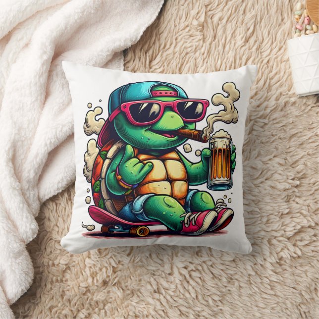 Relaxed turtle enjoying a backyard party vibe cushion (Blanket)