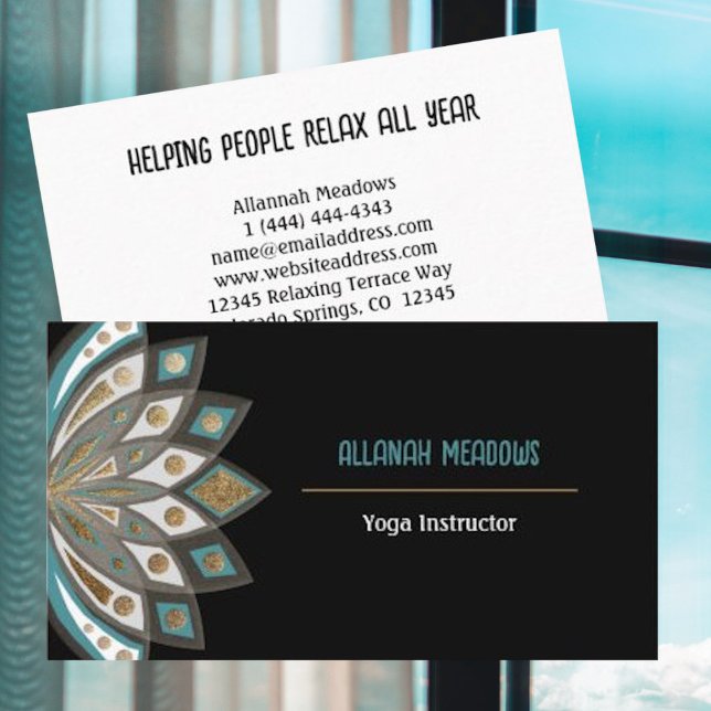 Relaxing Aqua and Gold Lotus Flower Business Card (Creator Uploaded)