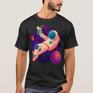 Relaxing Astronaut With Cocktail (Space Synthwave) T-Shirt