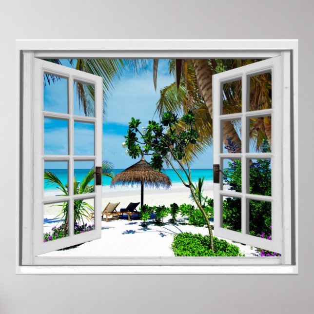 Relaxing Beach and Ocean Theme Window View Poster (Front)