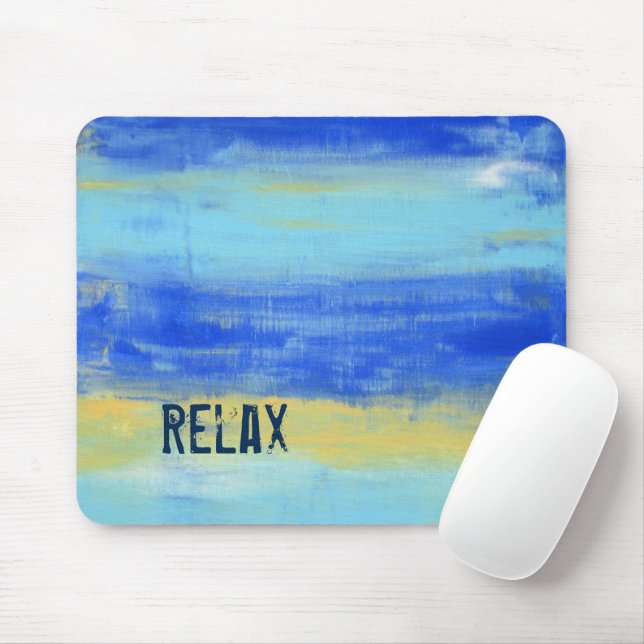 Relaxing Beach Blue Yellow Abstract Art Mouse Pad (With Mouse)