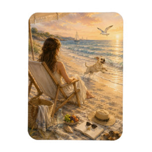 Relaxing Beach Day Dog Watercolor Art Magnet