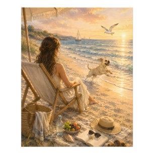 Relaxing Beach Day Dog Watercolor Art Photo Print