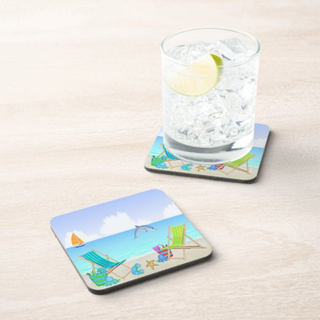 Relaxing Beach Drink Coaster Set (6) (Right Side)