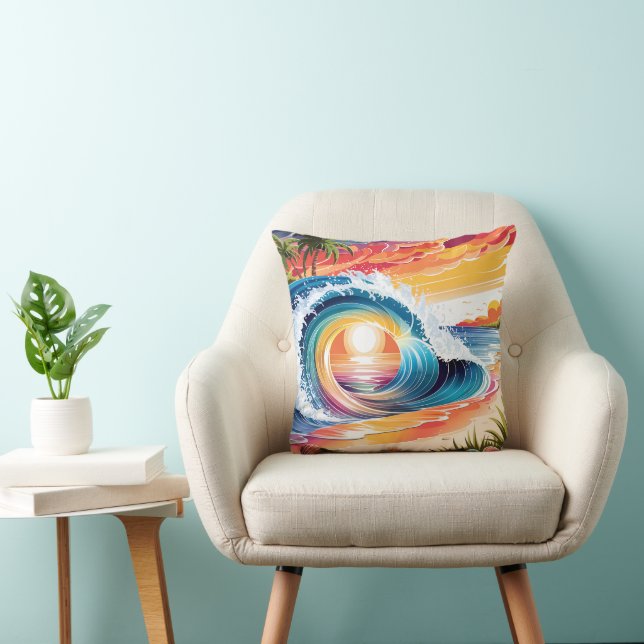 Relaxing Beach-Inspired Vibrant Sunset Beach Wave Cushion (Chair)