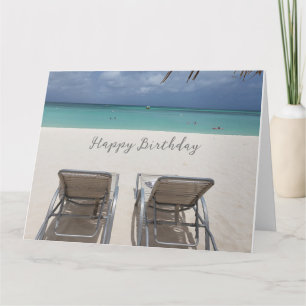 Relaxing Blue Beach and Sand Blank Birthday Card 