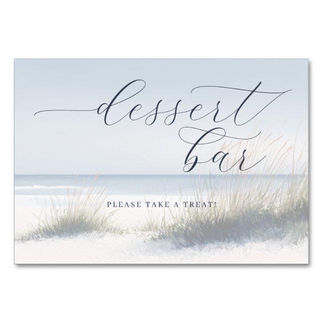 Relaxing Blue Beach Dessert Bar Sign Table Number (Front)