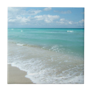 Relaxing Blue Beach Ocean Landscape Nature Scene Ceramic Tile