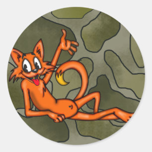 Relaxing Cartoon Cat Classic Round Sticker