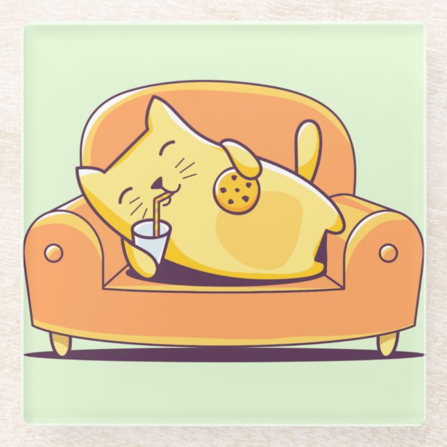 Relaxing cat glass coaster (Front)